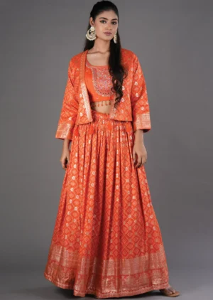 orange silk lehenga